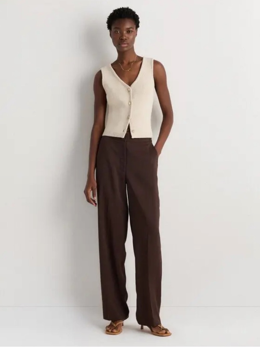 NWT QUINCE Coffee Bean Brown Stretch Crepe Classic Trouser Pants, Size 6